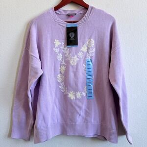 Vince Camuto Women Lilac Floral Cotton Knit Easter Sweater Large 7226201 NEW